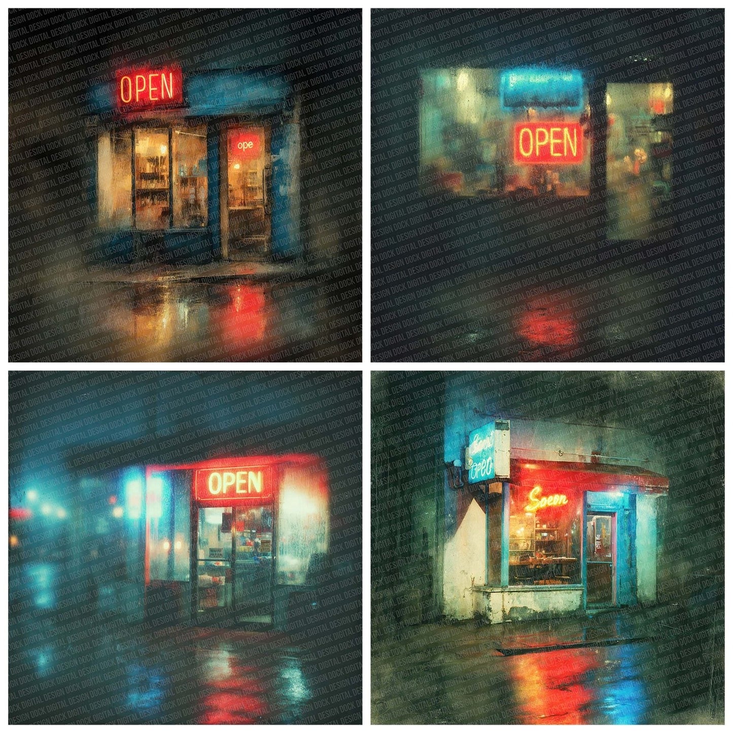Neon Shopfront Open Fog Digital Paper Pack (DDD002732)