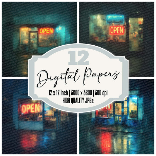 Neon Shopfront Open Fog Digital Paper Pack (DDD002732)