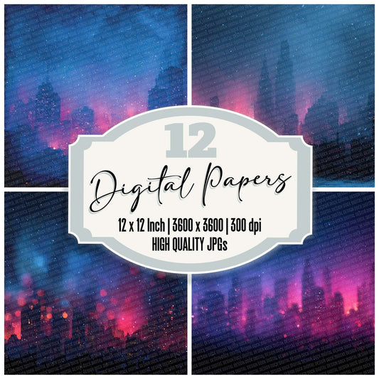 Neon Snow City Digital Paper Pack (DDD002733)