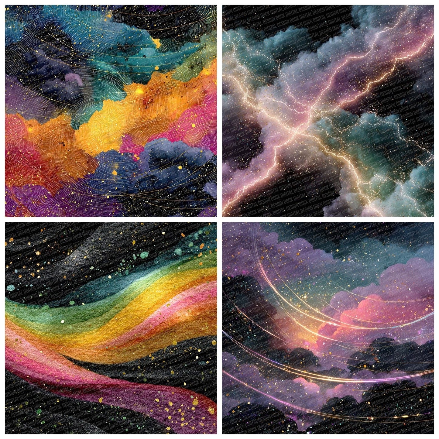 Neon Spiral Clouds Digital Paper Pack (DDD002734)