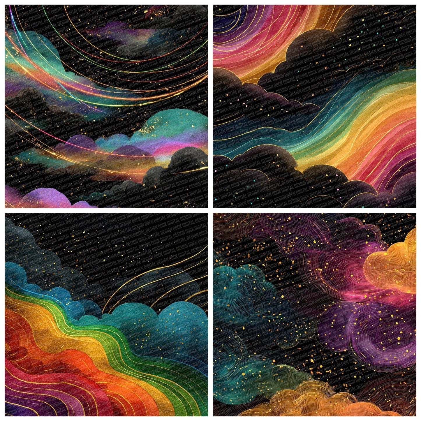 Neon Spiral Clouds Digital Paper Pack (DDD002734)