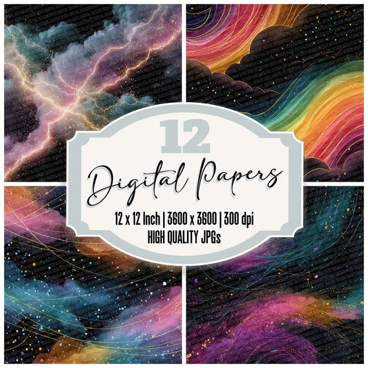 Neon Spiral Clouds Digital Paper Pack (DDD002734)