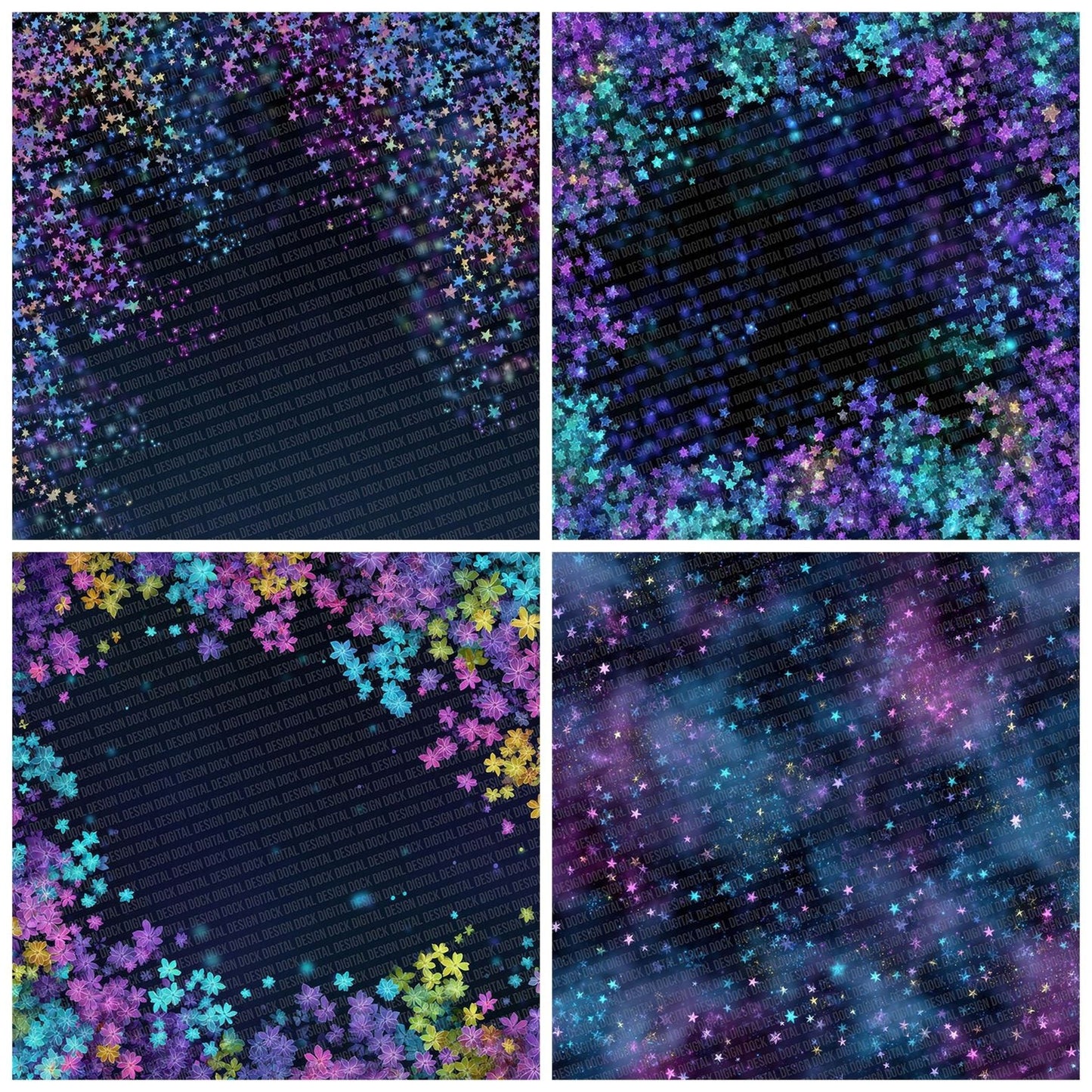 Neon Star Scatter Digital Paper Pack (DDD002735)