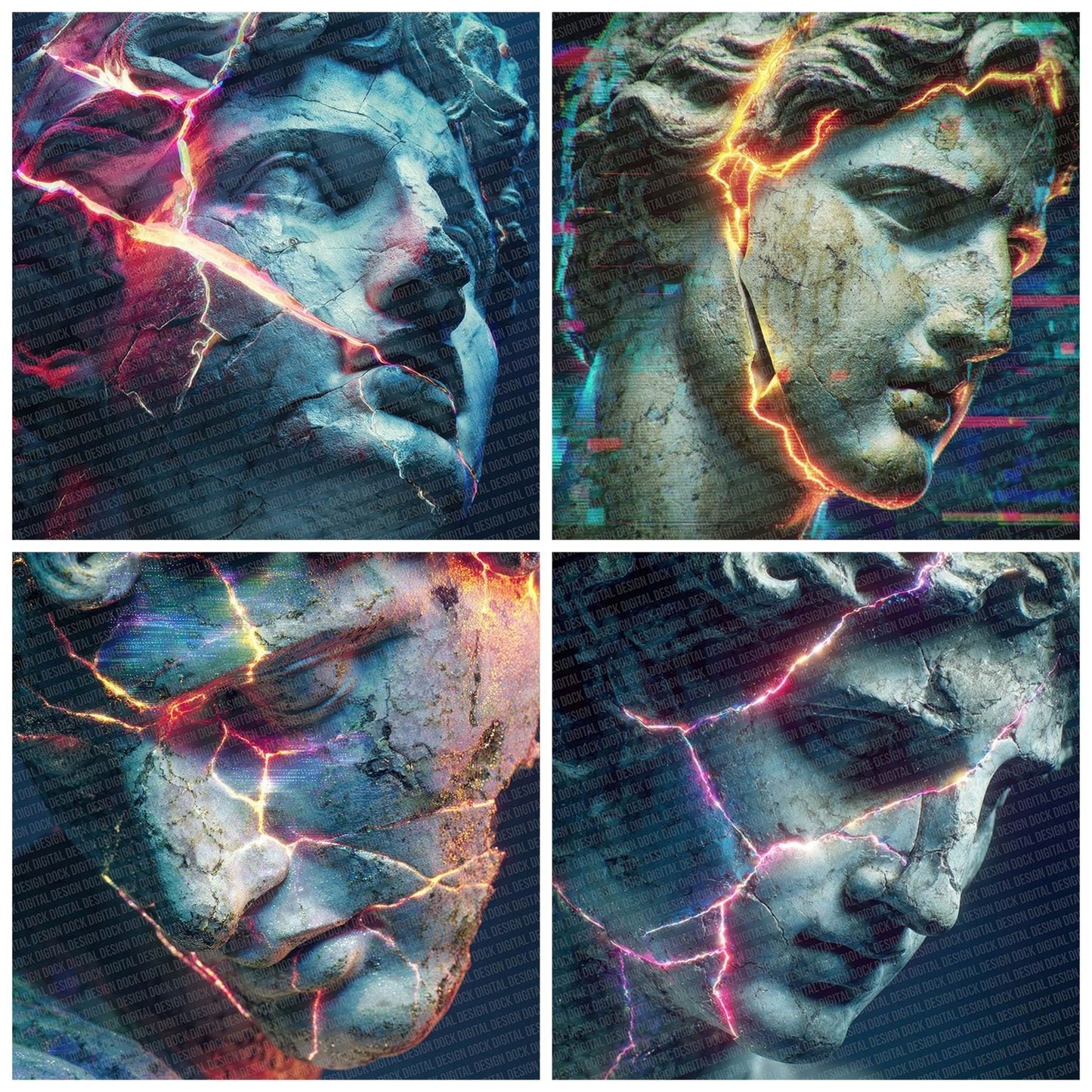 Neon Statue Fragment Digital Paper Pack (DDD002736)