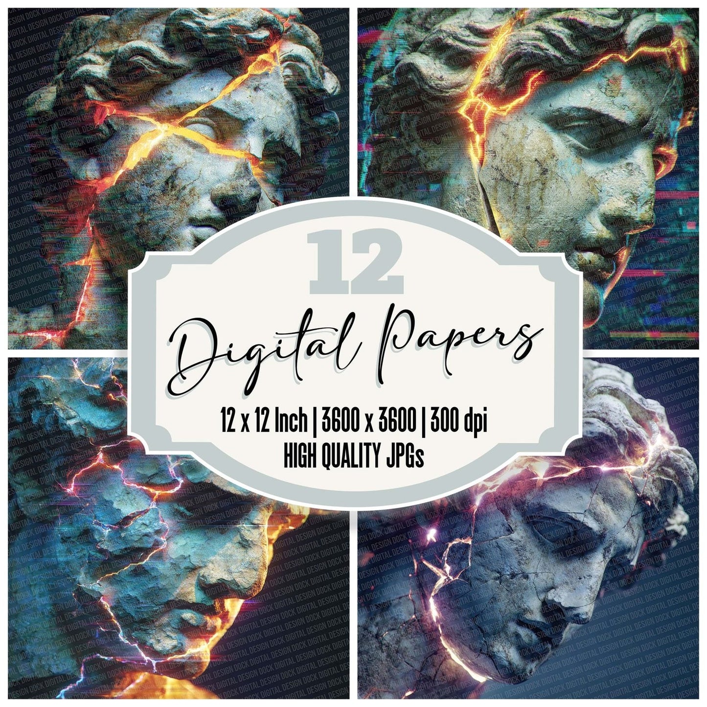 Neon Statue Fragment Digital Paper Pack (DDD002736)