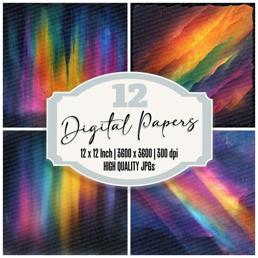 Neon Watercolour Wash Rainbow Digital Paper Pack (DDD002738)