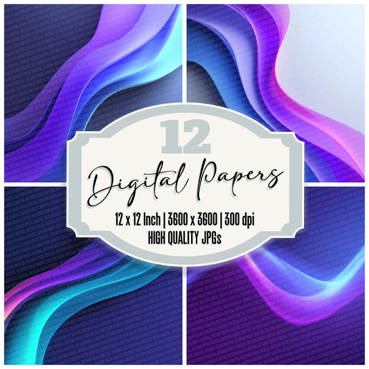 Neon Wave Ribbon Digital Paper Pack (DDD002740)