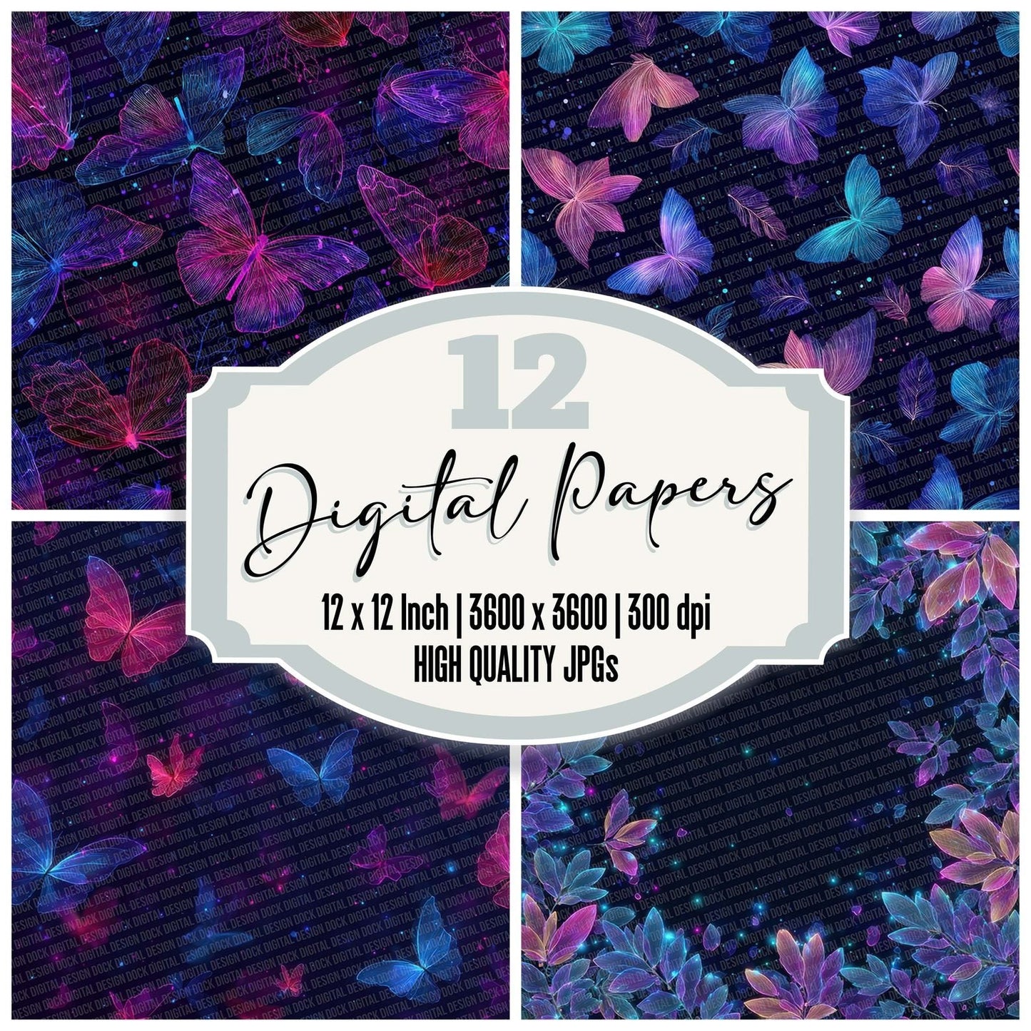 Neon Wing Scatter Digital Paper Pack (DDD002741)