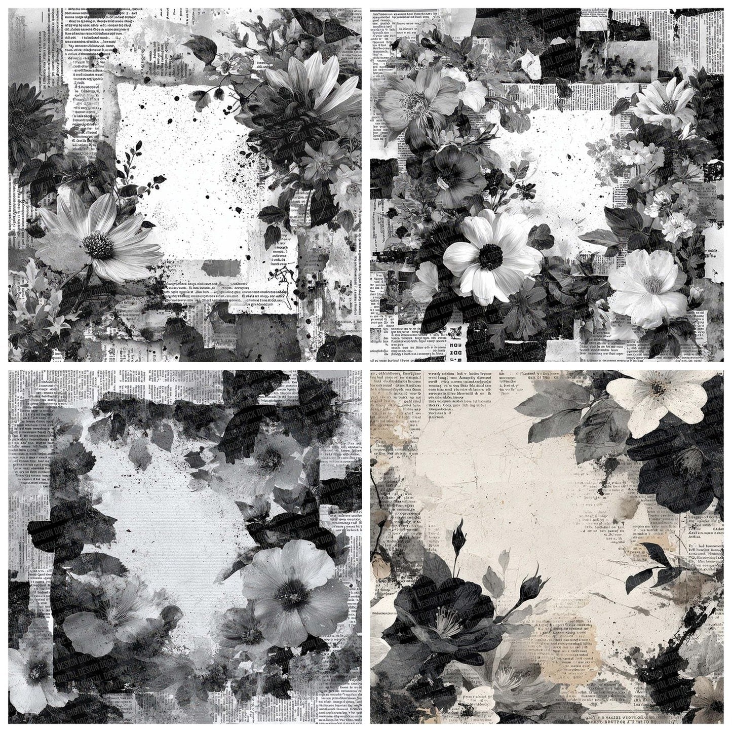 Newsprint Flower Chaos Digital Paper Pack (DDD002752)