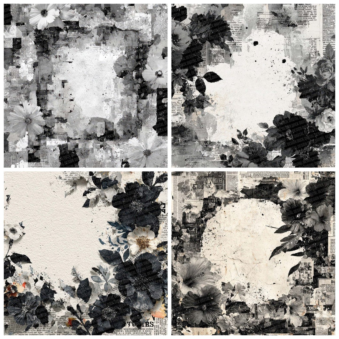Newsprint Flower Chaos Digital Paper Pack (DDD002752)
