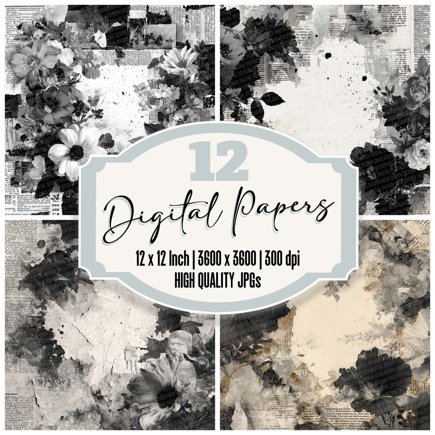 Newsprint Flower Chaos Digital Paper Pack (DDD002752)