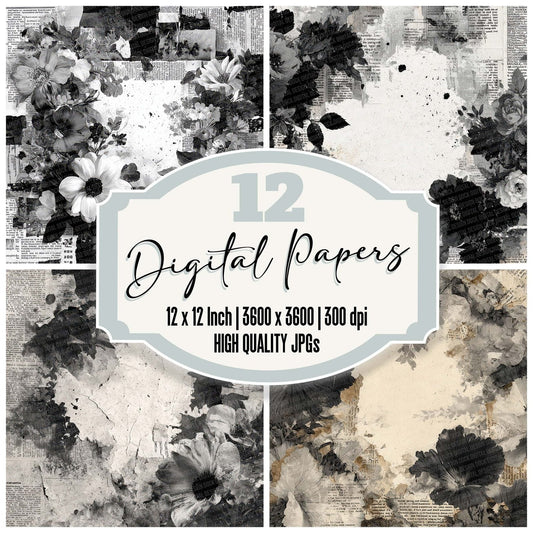 Newsprint Flower Chaos Digital Paper Pack (DDD002752)