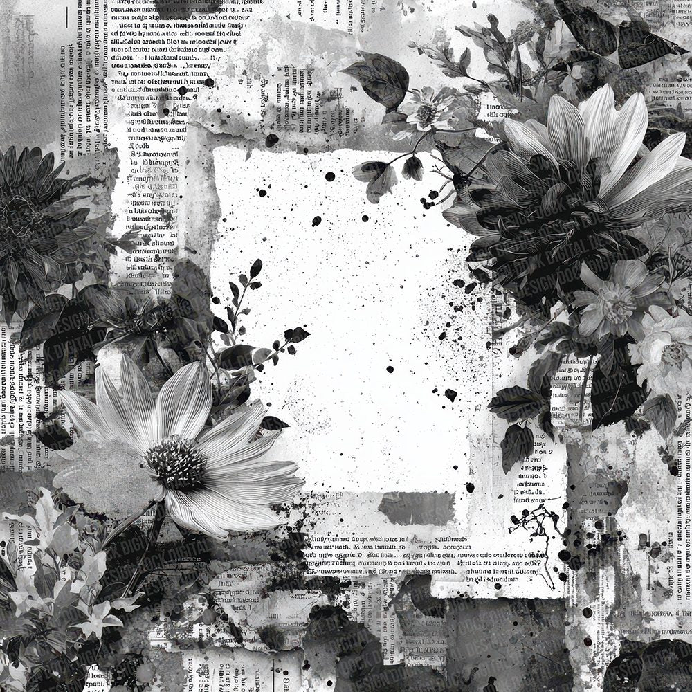 Newsprint Flower Chaos Digital Paper Pack (DDD002752)