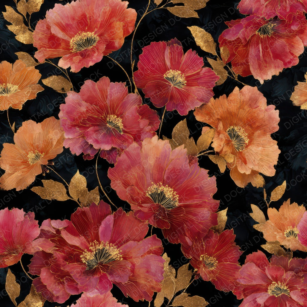 Noir Gold Florals Digital Paper Pack (DDD008019)