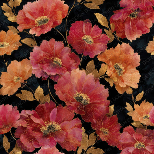 Noir Gold Florals Digital Paper Pack (DDD008019)