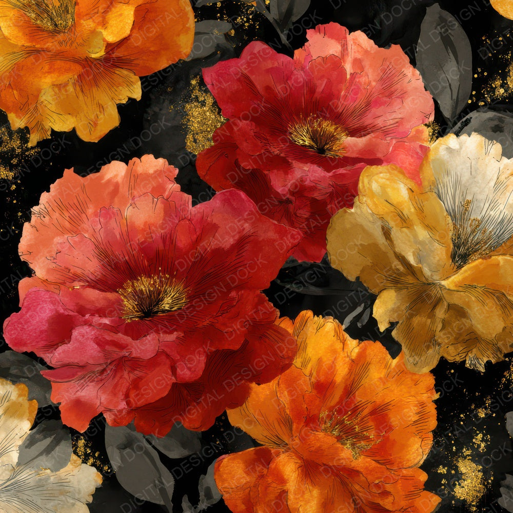 Noir Gold Florals Digital Paper Pack (DDD008019)