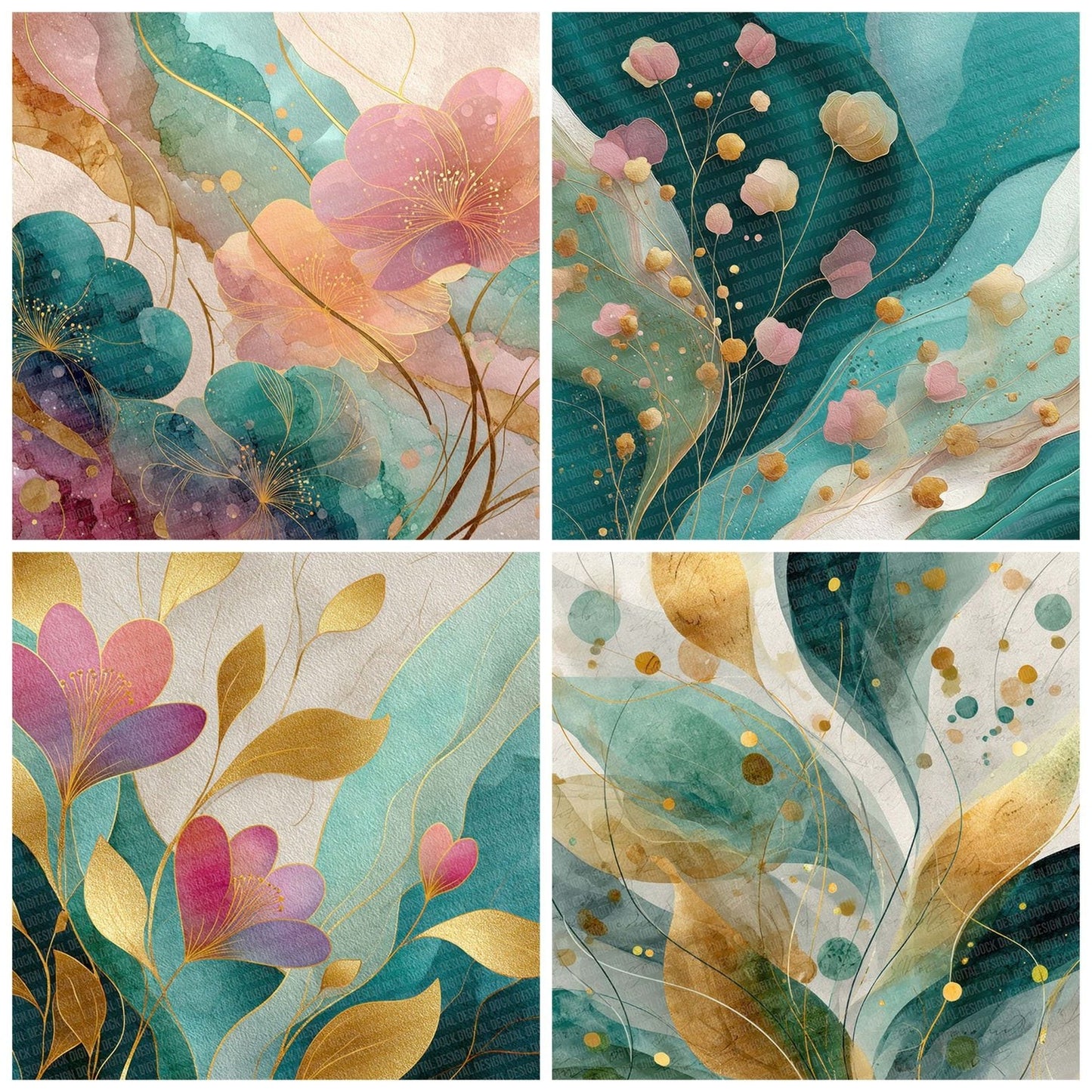 Nouveau Flow Art Layers Script Digital Paper Pack (DDD002771)