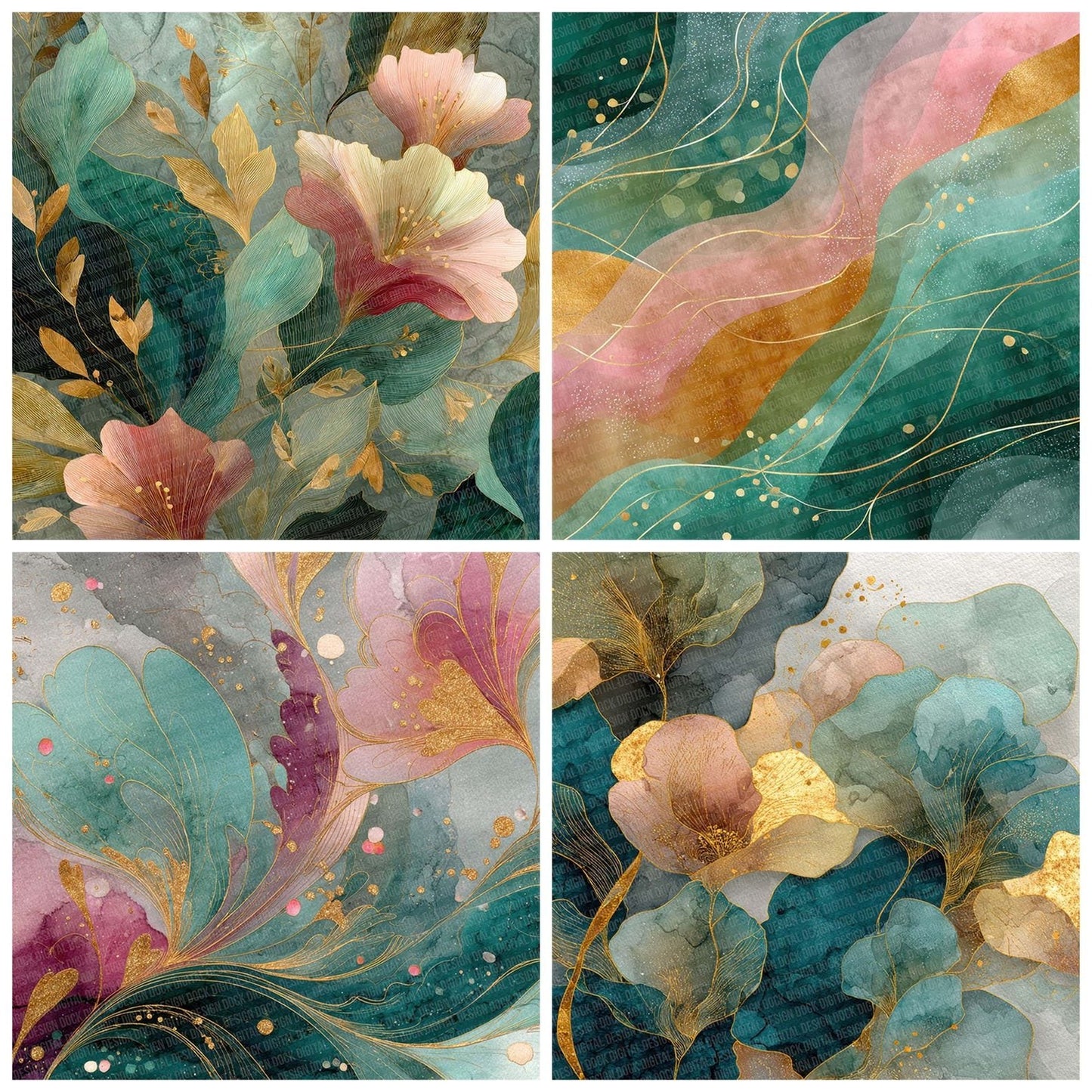 Nouveau Flow Art Layers Script Digital Paper Pack (DDD002771)