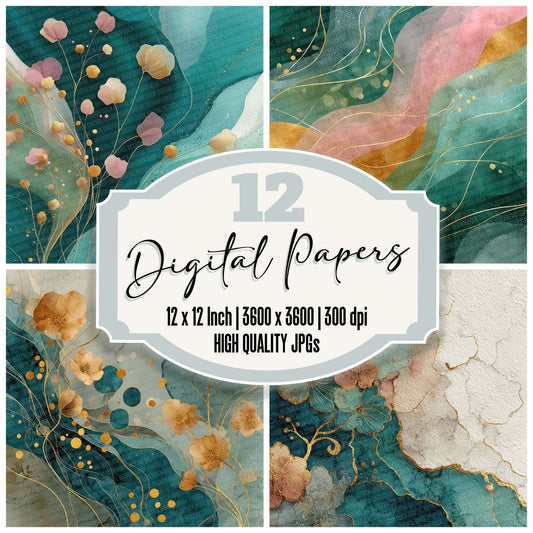 Nouveau Flow Art Layers Script Digital Paper Pack (DDD002771)