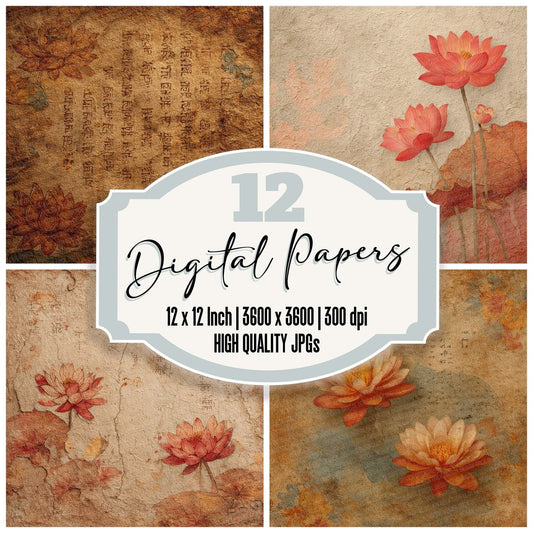 Ochre Red Buddhist Sacred Layers Digital Paper Pack (DDD002790)