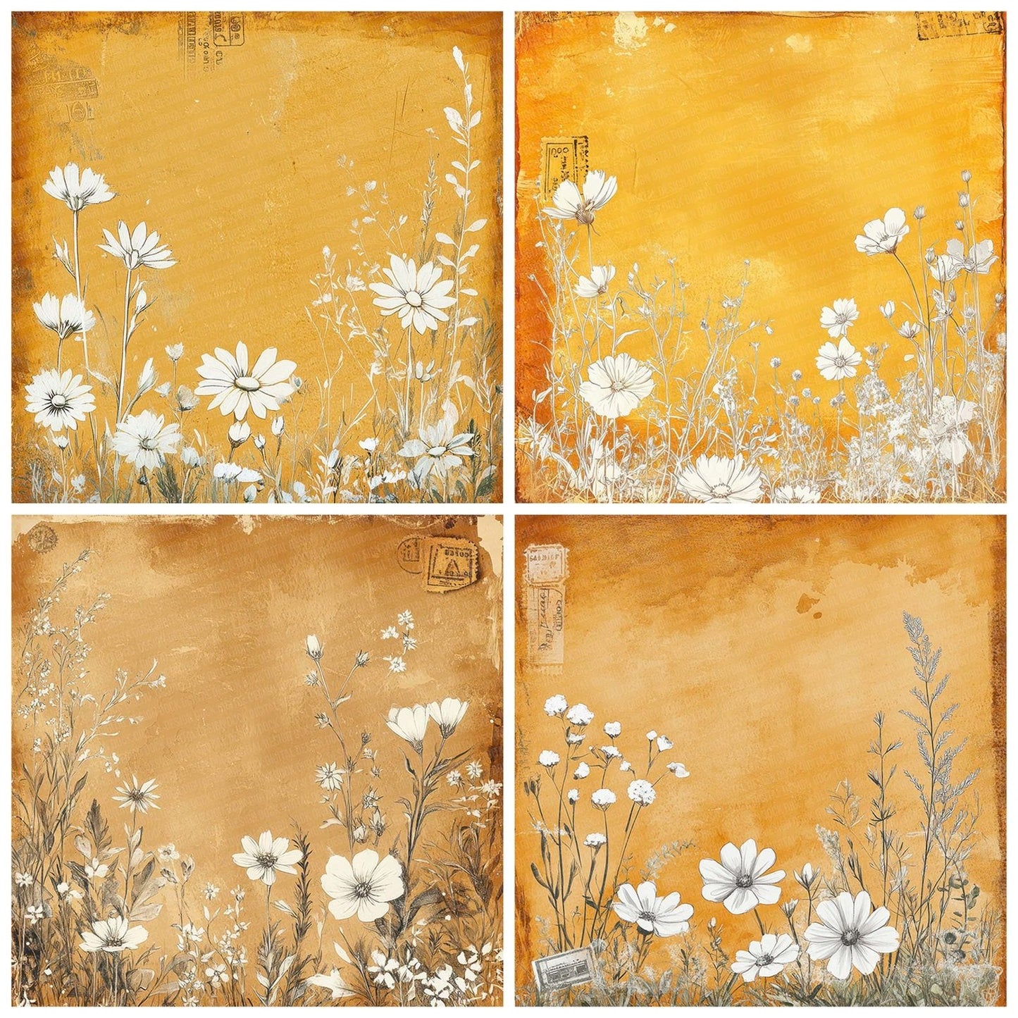 Ochre Wildflower Stamp Digital Paper Pack (DDD002793)