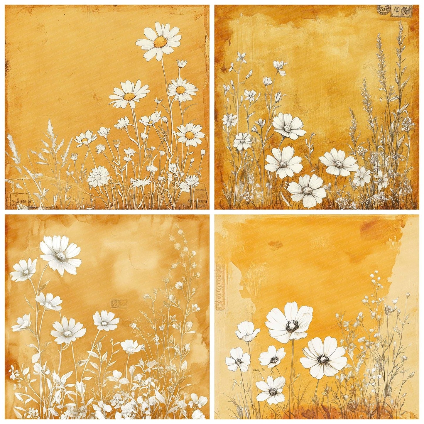 Ochre Wildflower Stamp Digital Paper Pack (DDD002793)