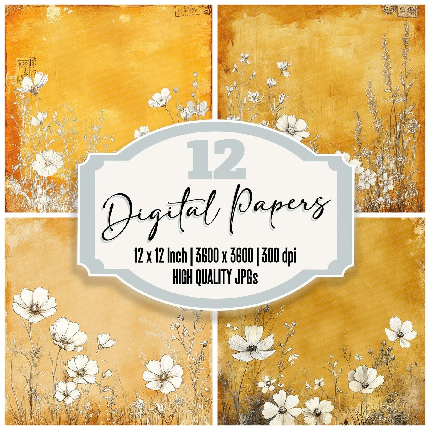 Ochre Wildflower Stamp Digital Paper Pack (DDD002793)