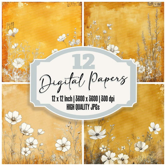 Ochre Wildflower Stamp Digital Paper Pack (DDD002793)