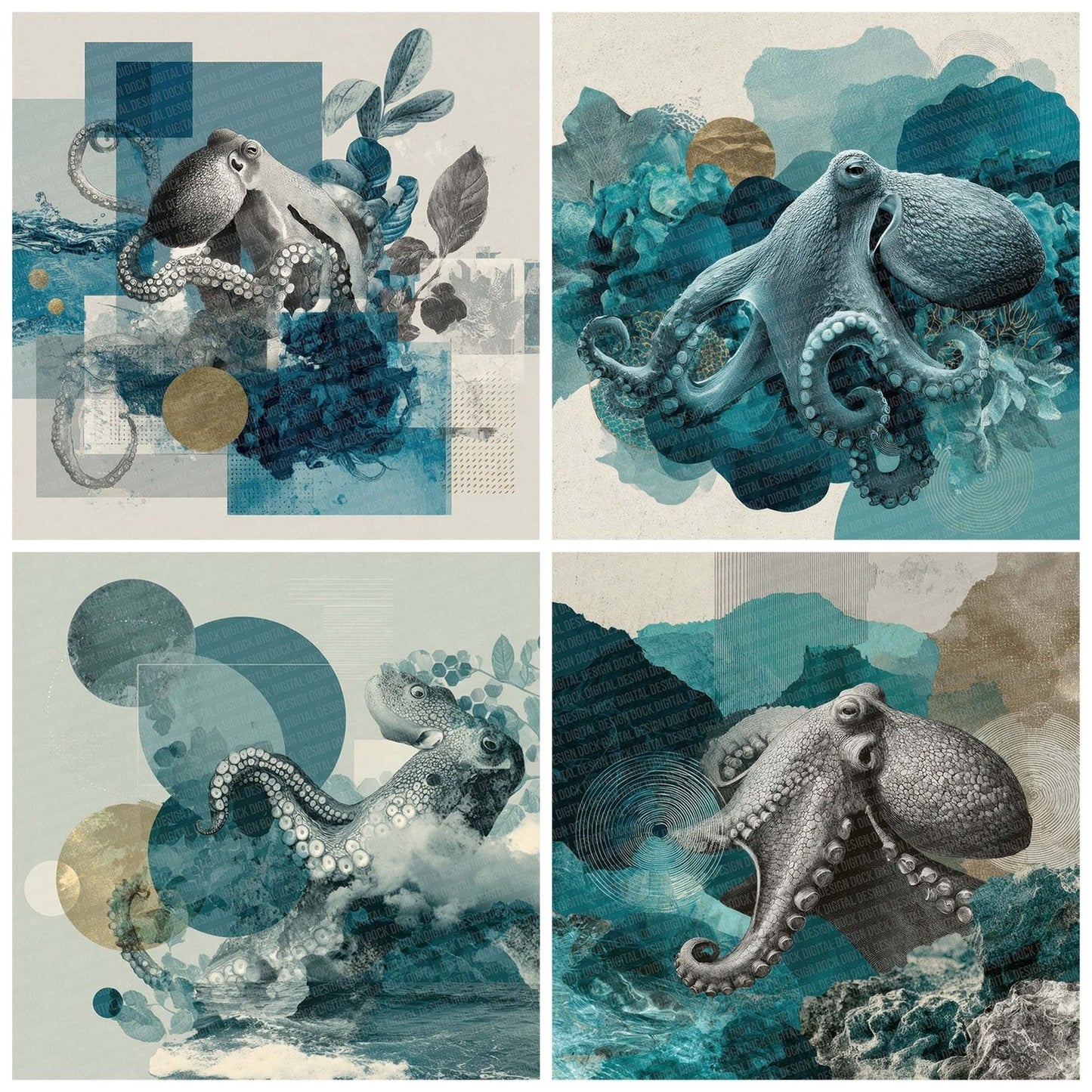 Octopus Ocean Moodboard Digital Paper Pack (DDD002795)