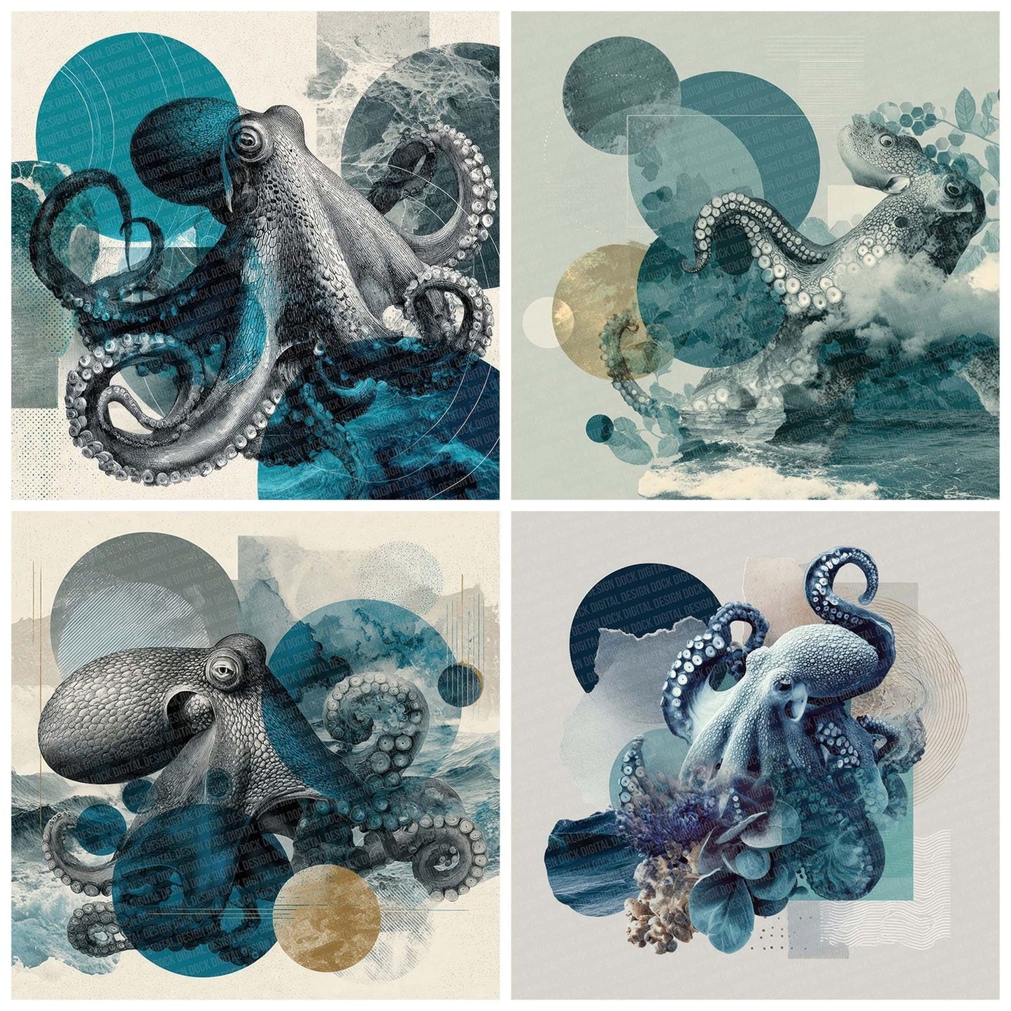Octopus Ocean Moodboard Digital Paper Pack (DDD002795)