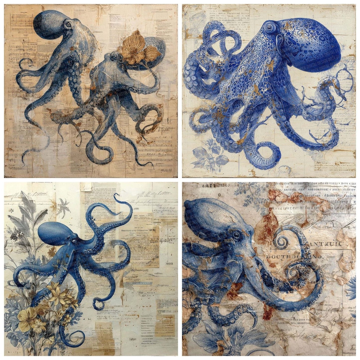 Octopus  Botanical Peel Digital Paper Pack (DDD002794)