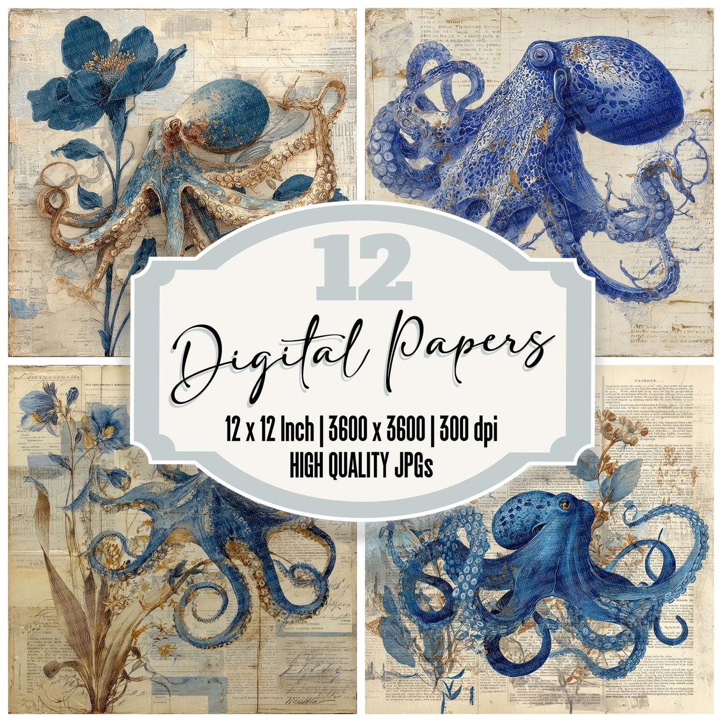 Octopus  Botanical Peel Digital Paper Pack (DDD002794)