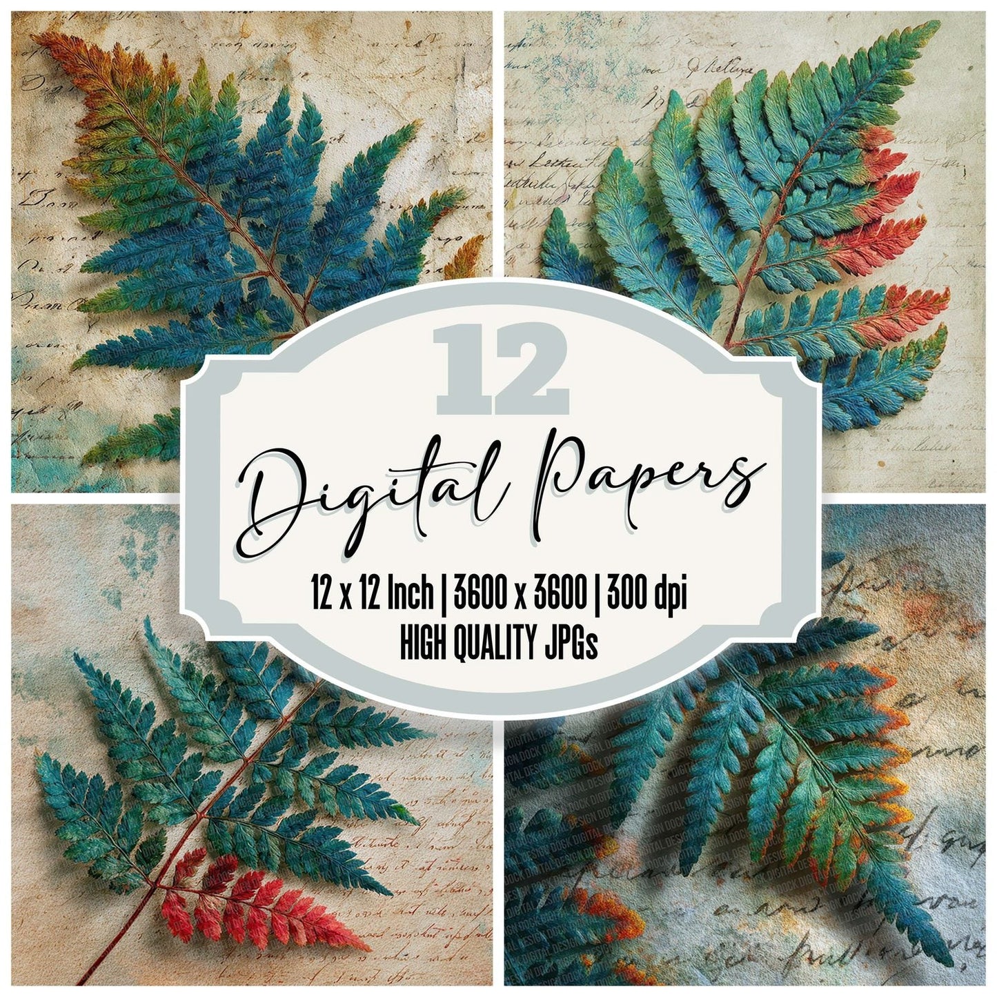 Offset Fern Block Digital Paper Pack (DDD002797)