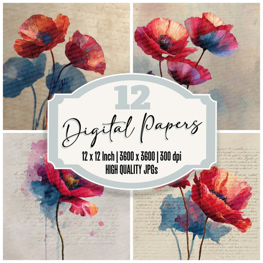 Offset Poppy Block Digital Paper Pack (DDD002802)