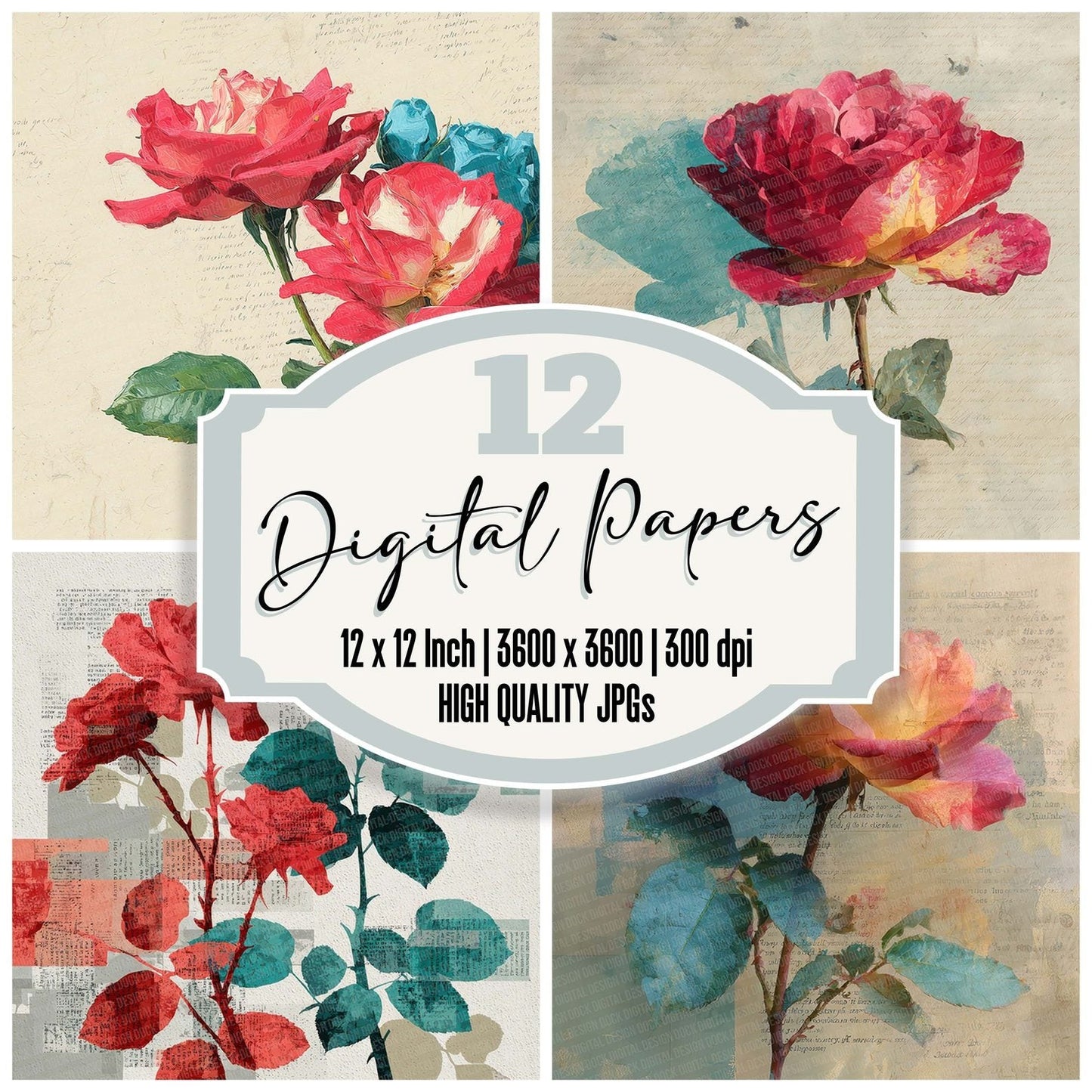 Offset Rose Block Digital Paper Pack (DDD002803)