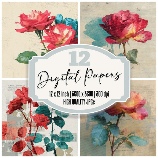 Offset Rose Block Digital Paper Pack (DDD002803)