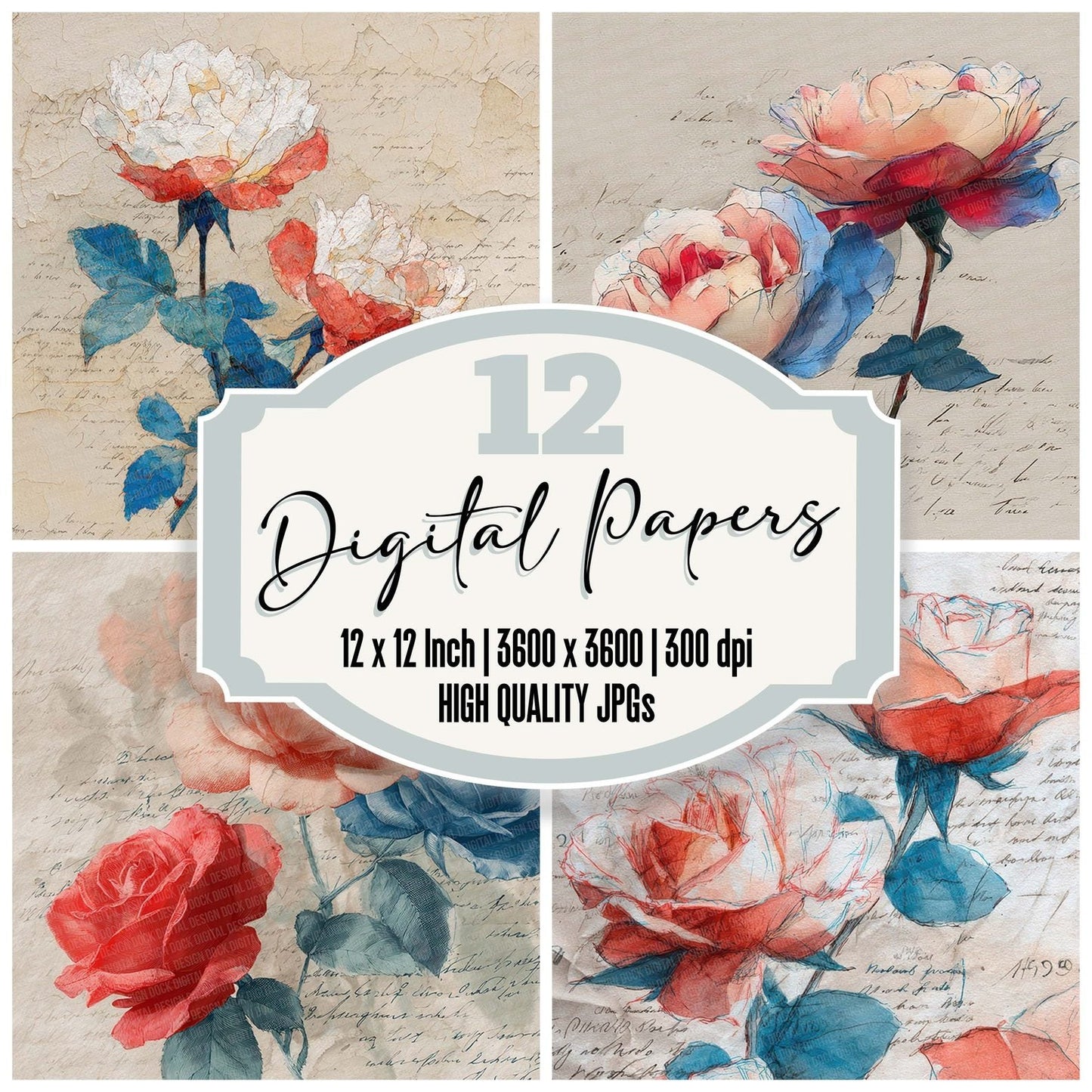Offset Rose Script Digital Paper Pack (DDD002804)
