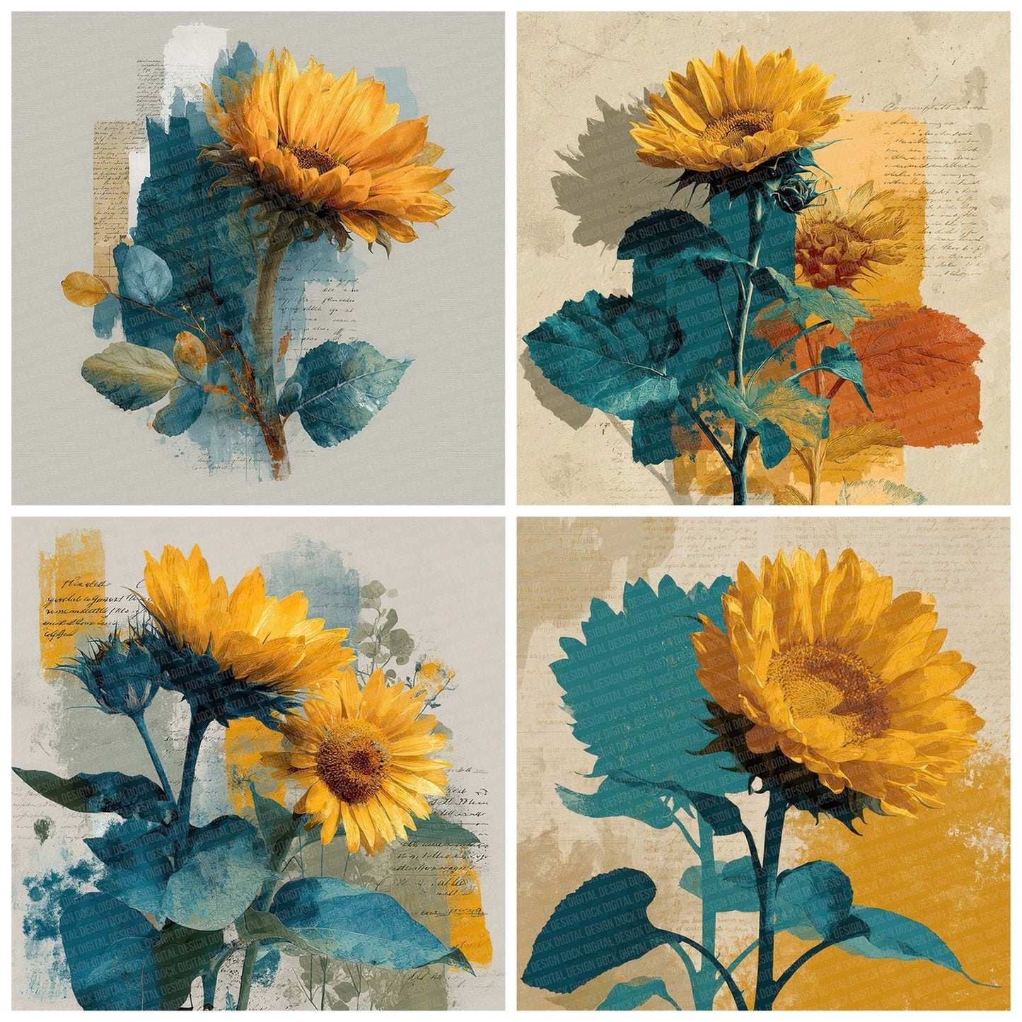 Offset Sunflower Block Digital Paper Pack (DDD002805)