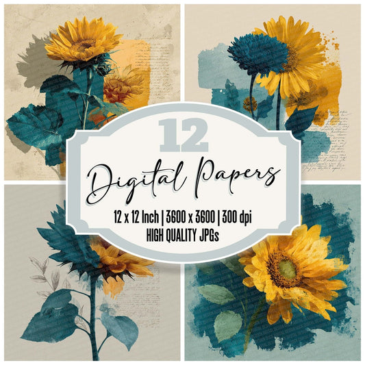 Offset Sunflower Block Digital Paper Pack (DDD002805)
