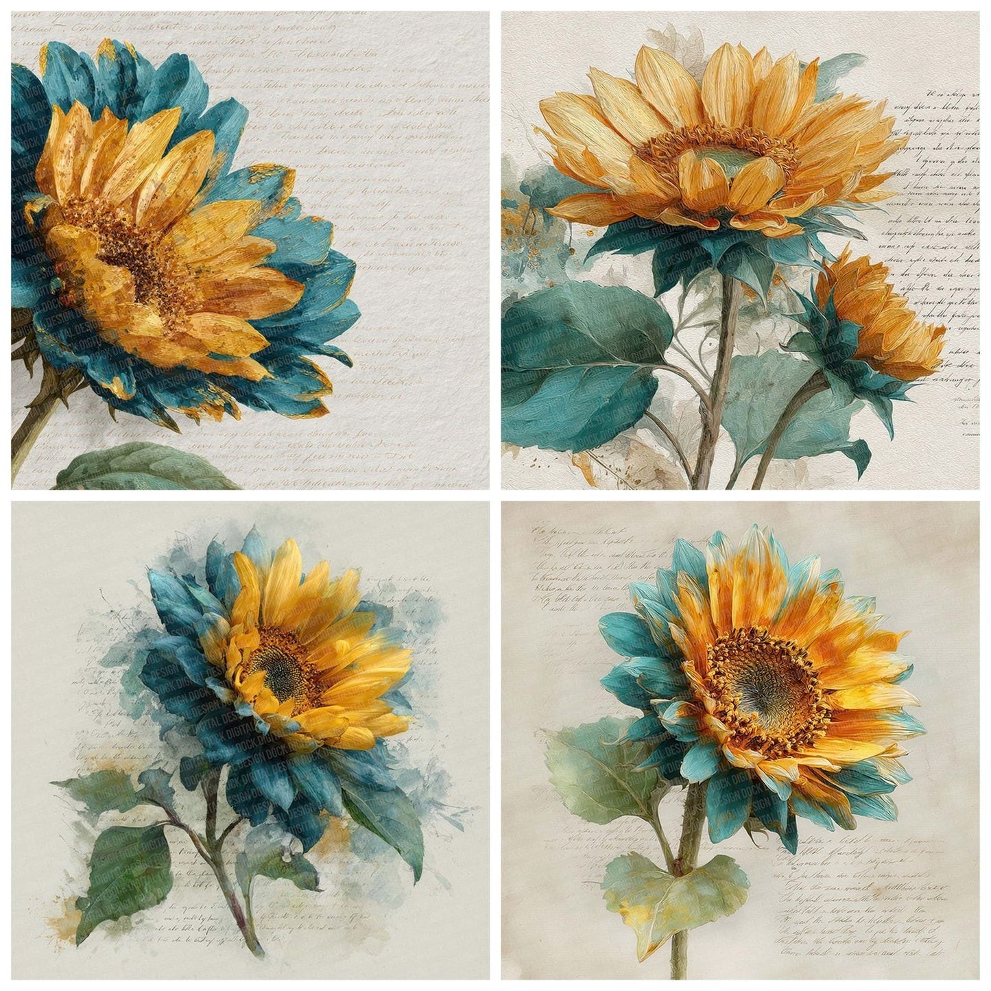 Offset Sunflower Poem Digital Paper Pack (DDD002806)