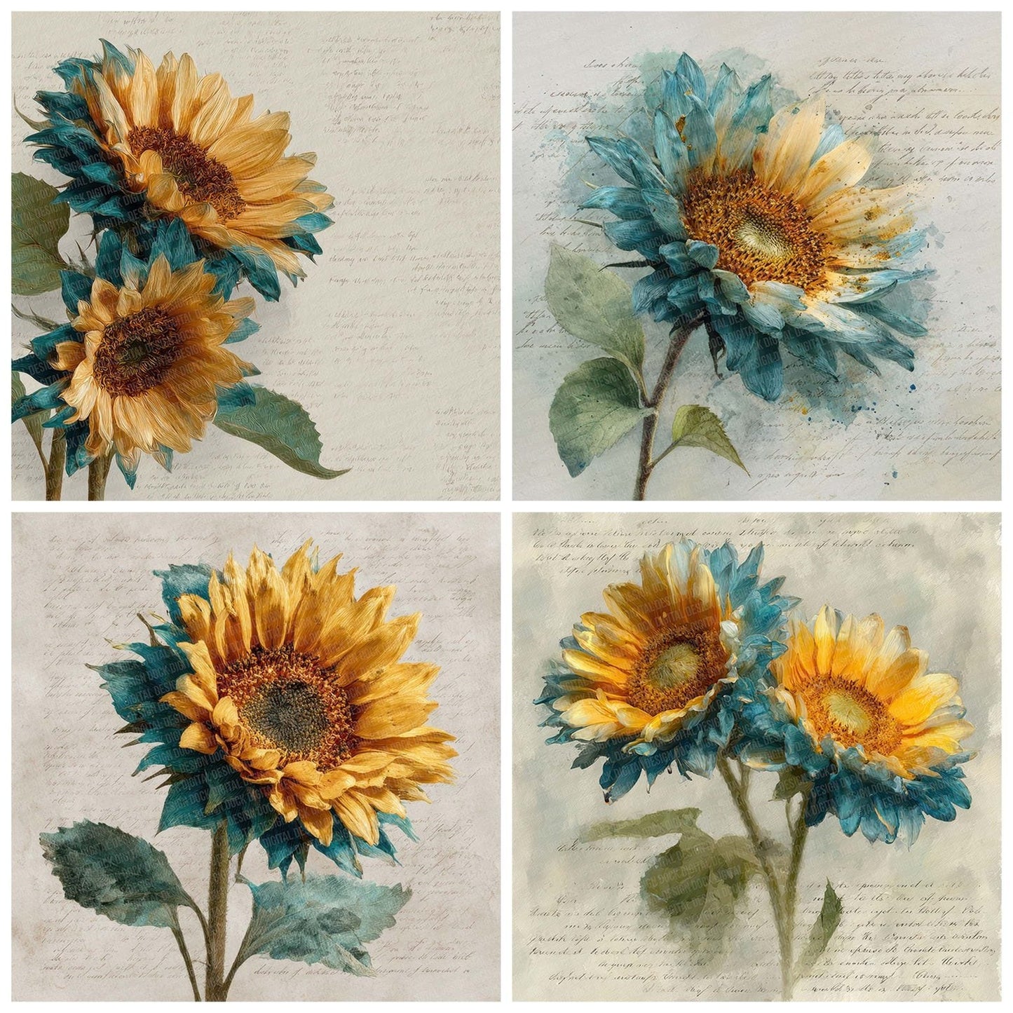 Offset Sunflower Poem Digital Paper Pack (DDD002806)