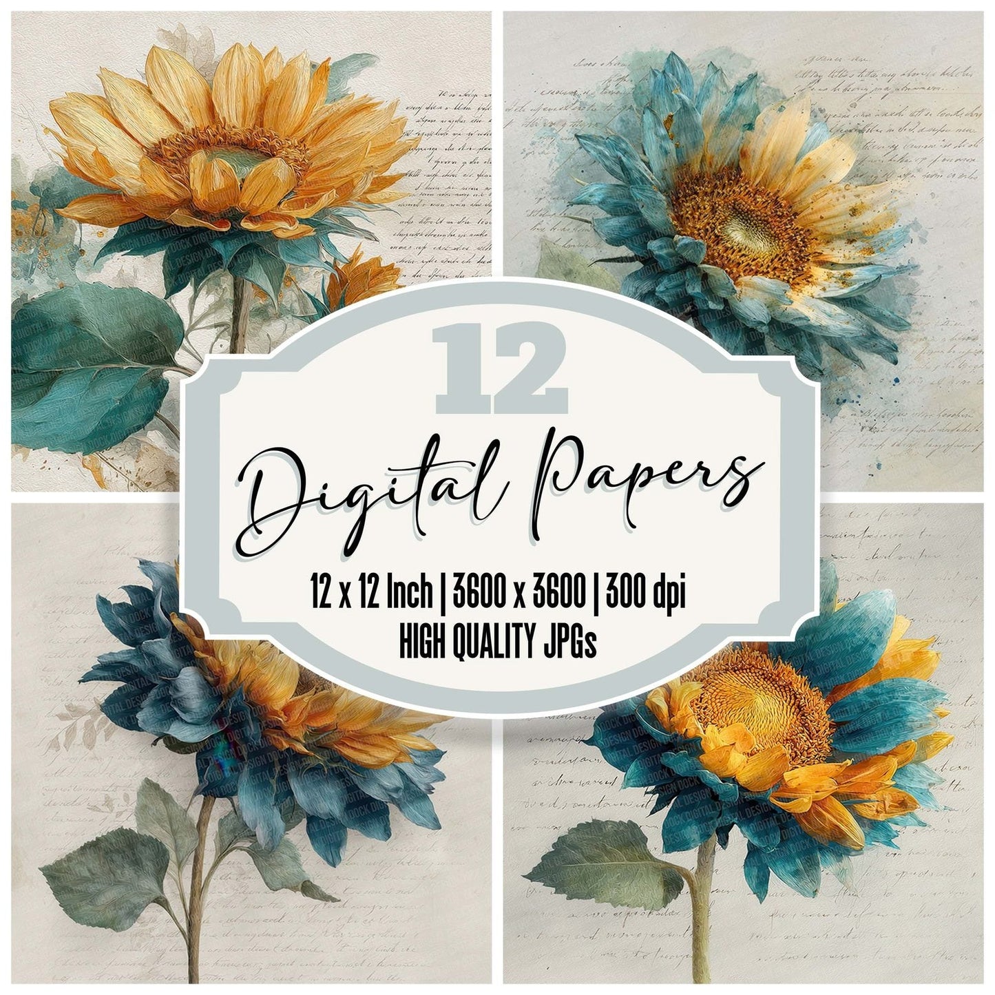 Offset Sunflower Poem Digital Paper Pack (DDD002806)