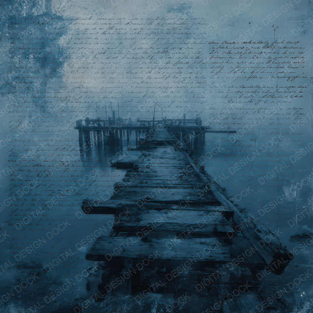 Old Abandoned Pier Night Scene Digital Paper Pack (DDD012286)