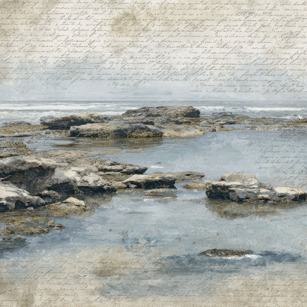 Old Coastal Tide Pool Scene Digital Paper Pack (DDD012229)