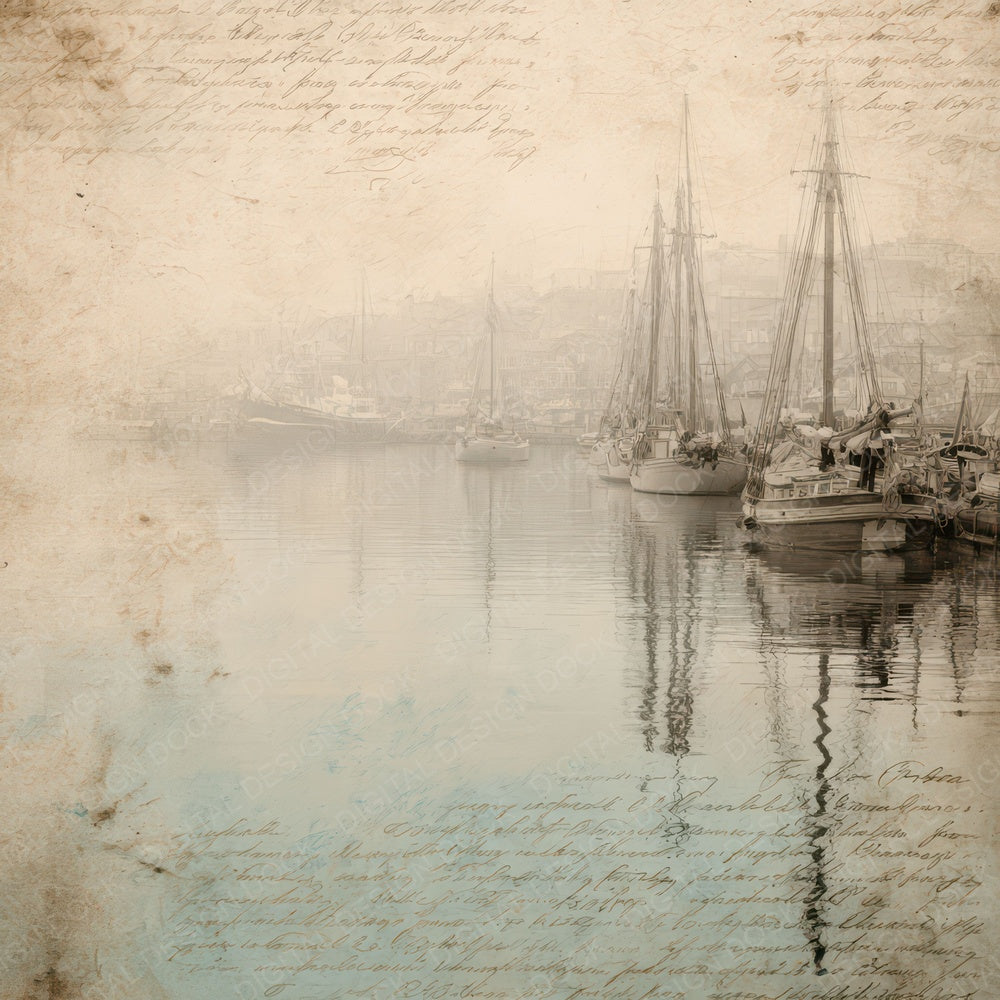 Old Harbor Boats Scene Digital Paper Pack (DDD008875)