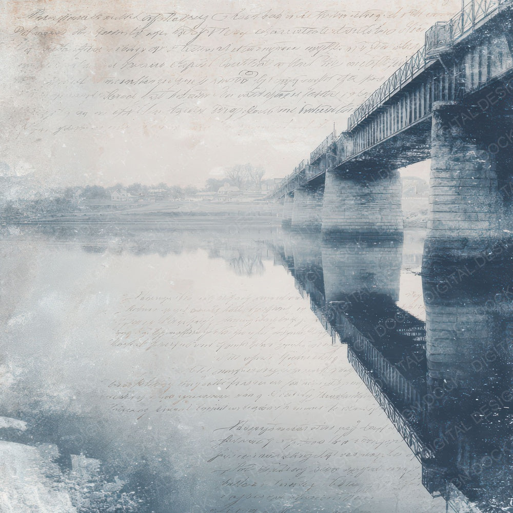 Old River Bridge Reflection Scene Digital Paper Pack (DDD012212)