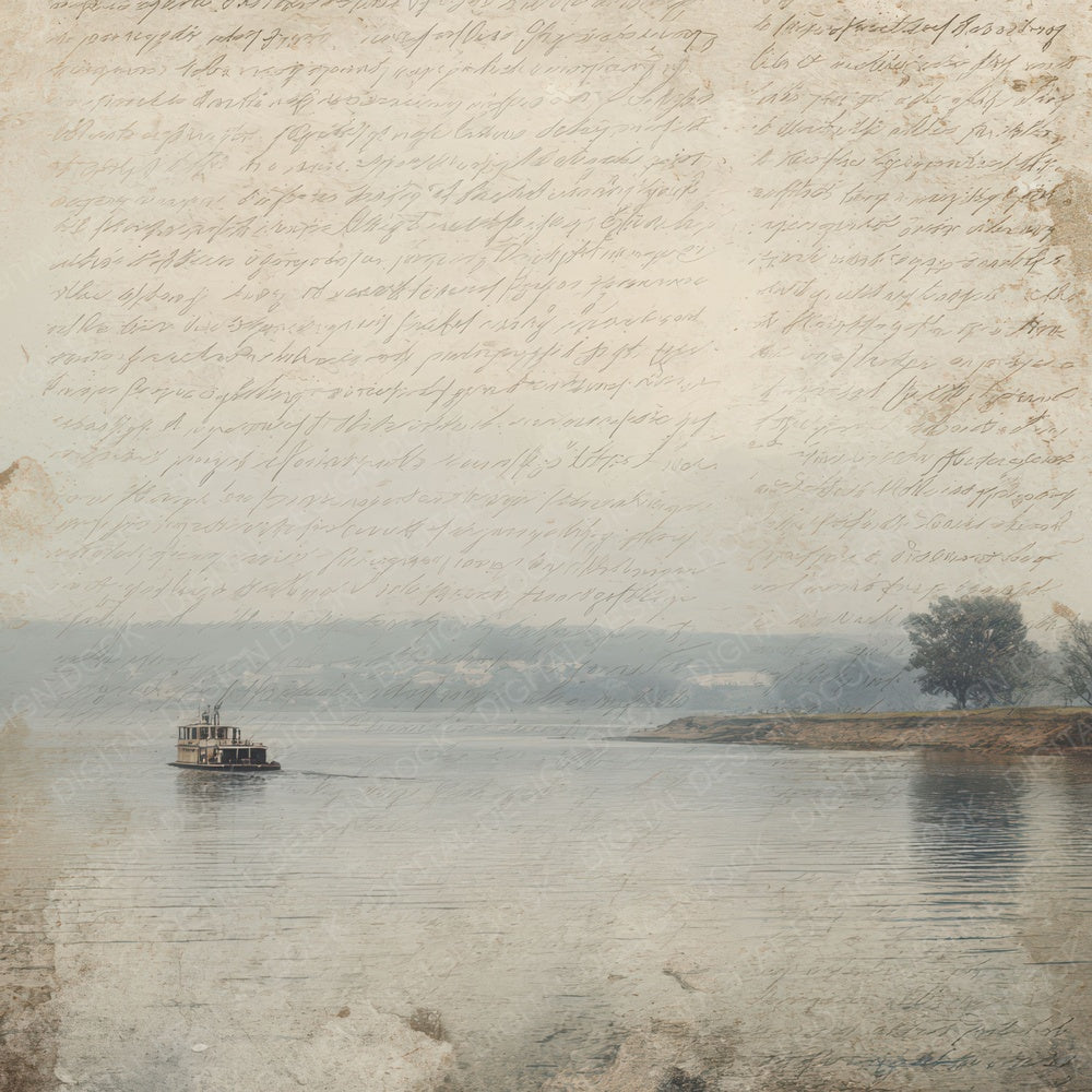 Old River Ferry Crossing Scene Digital Paper Pack (DDD012233)