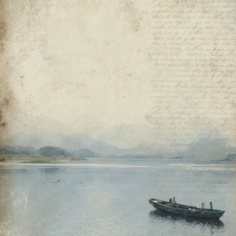 Old River Ferry Crossing Scene Digital Paper Pack (DDD012233)