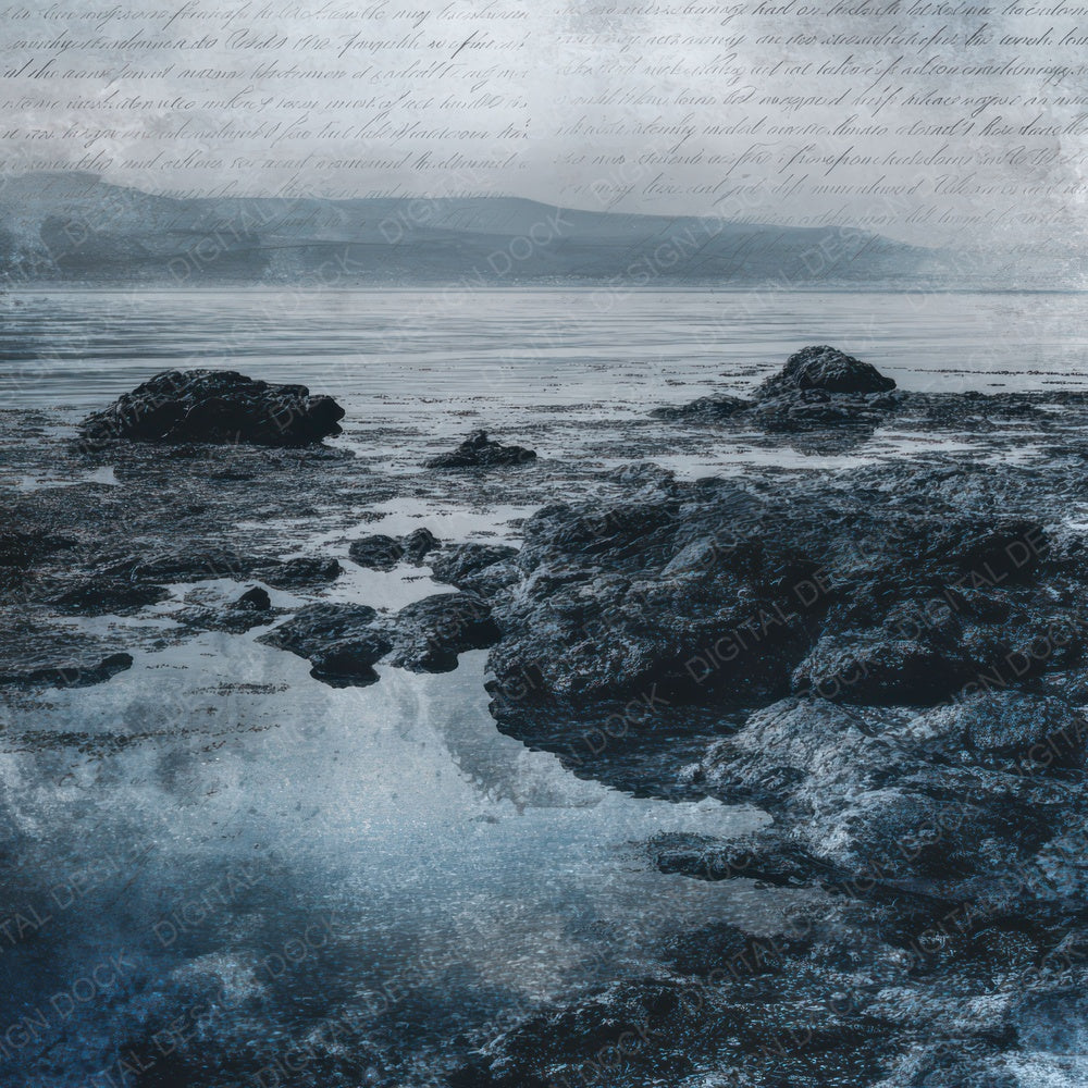 Old Rocky Shore Twilight Scene Digital Paper Pack (DDD012318)