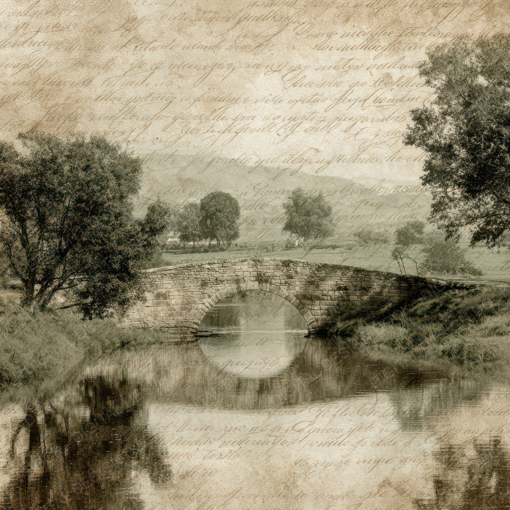 Old Stone Bridge River Scene Digital Paper Pack (DDD012185)